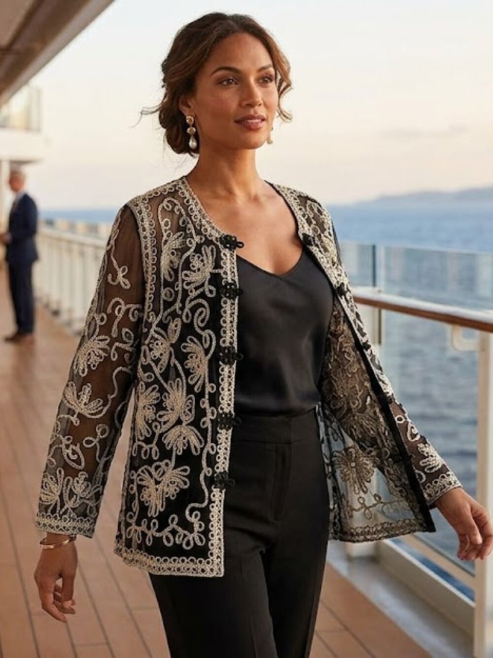 Princess Cruises Black Lace Kimono Jacket Cover Up Embroidered Formal XL